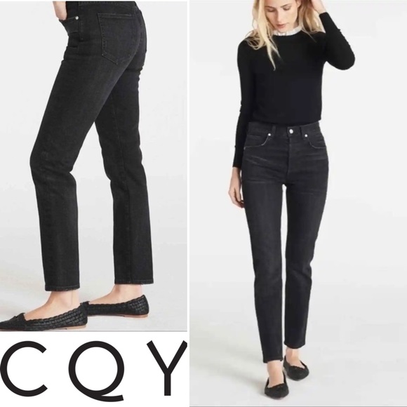 CQY Icon in Unify High Rise Slim Jean Black Salvage Denim Size 27 - Picture 2 of 16